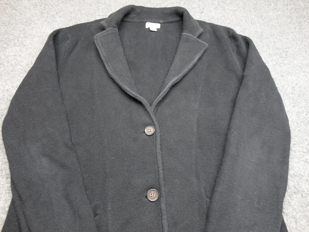 J.Crew Sweater Cardigan Womens Medium Black 100% Cotton Knit Blazer Pockets